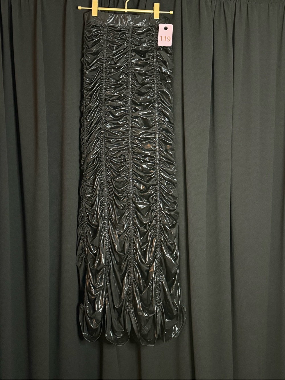 AKIRA Black Glossy Ruched Maxi Dress